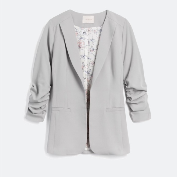 Skies Are Blue Gray Blazer Open Front Ruched Sleeves - Picture 1 of 6